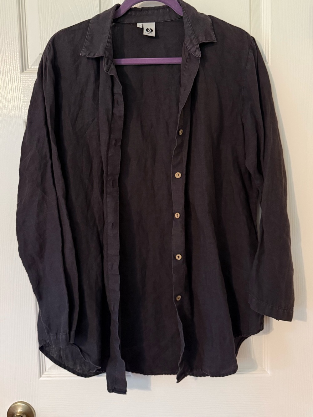 100% Linen Charcoal Grey Long-Sleeve Button-Up Shirt